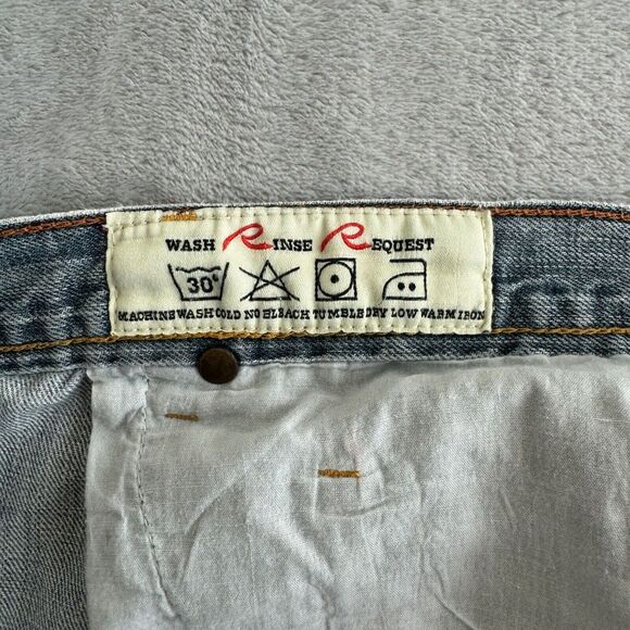 Request Jeans Shorts Mens 36 Blue Cutoff Frayed Distressed 5 Pocket Y2K - Picture 7 of 10